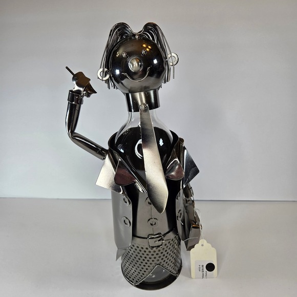 Whimsical Metal Wine Bottle Holder Sculpture Businesswoman Novelty Decor - Picture 6 of 7